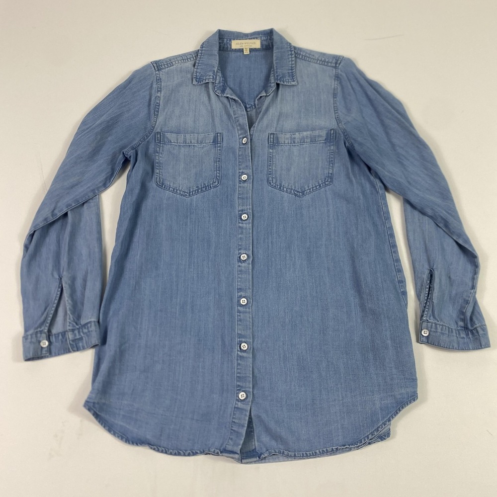 Side Stitch Shirt Womens XXS Light Blue Lyocell Chambray Button Down Tunic Top